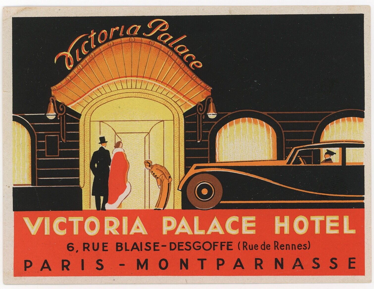 VICTORIA PALACE HOTEL PARIS MONTPARNASSE FRANCE Hotel Luggage label 1925 RARE