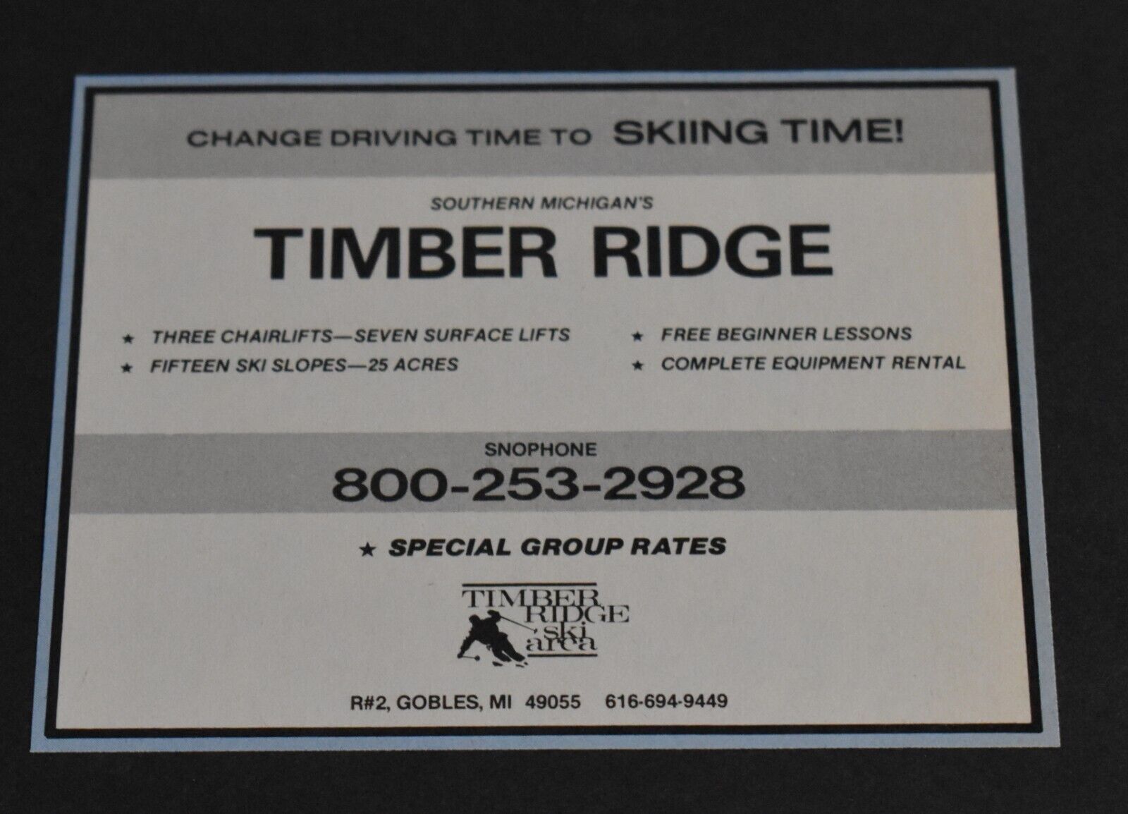 1984 Print Ad Michigan Gobles Timber Ridge Ski Area Slopes Skiing Time Art Lifts