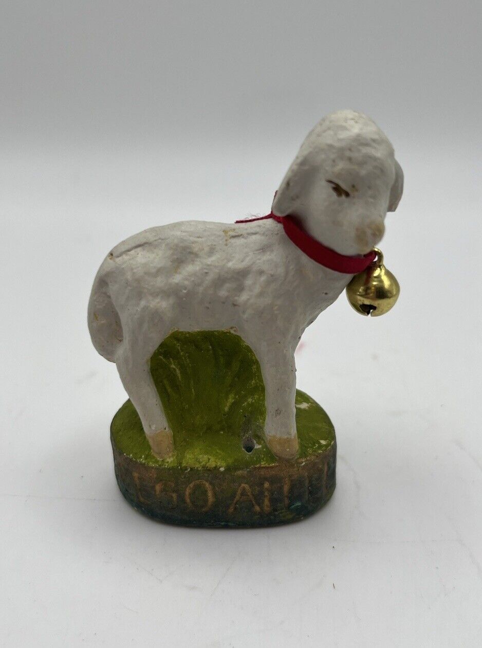 1920\'s Polish Chalk ware White Lamb Figure W /bell Wesolego Alleluja EUC 3.5\