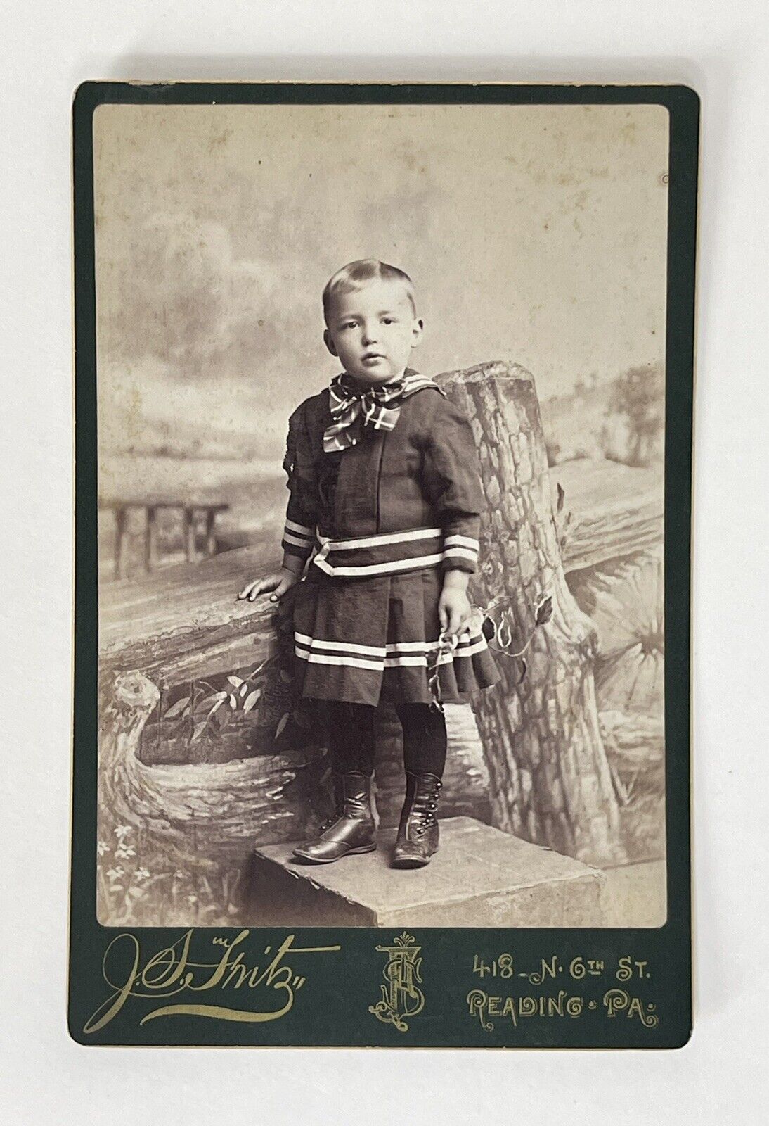 Antique Victorian Cabinet Card Photo Of Young Boy Child Reading, PA