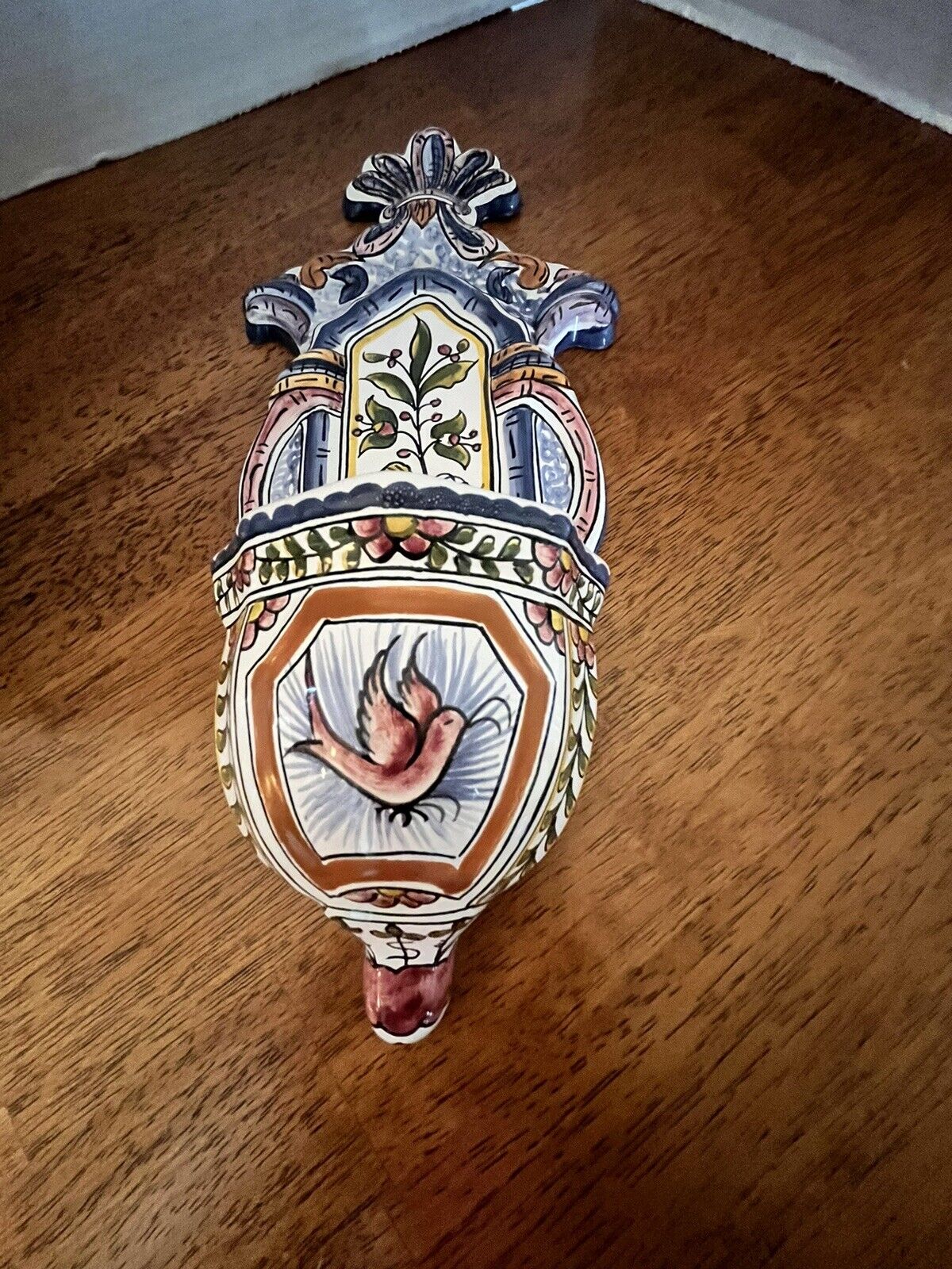 Unique/Holy Water Font/Portugal/Hand Painted  /Wall Hanging/ 13.5”/MINT/