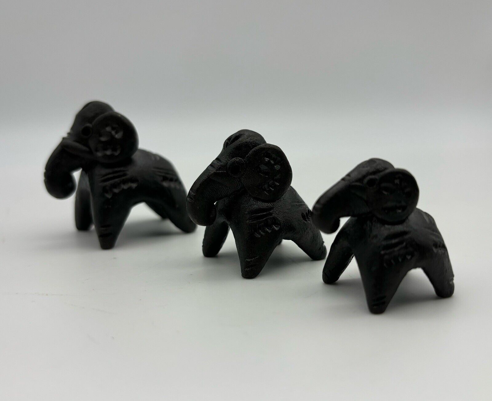 Oaxaca Black Mexican Pottery Set Mini Elephant Family Figurines Folk Art 1.5”