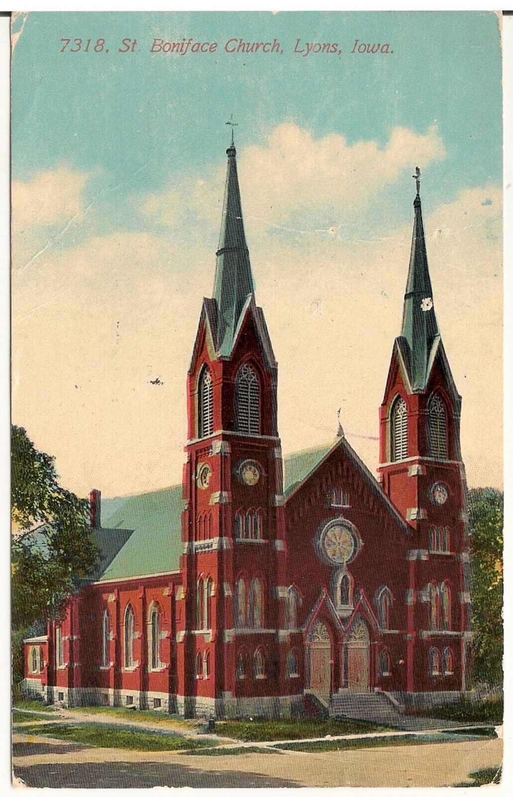 St. Boniface Church in Lyons IA Postcard 1915
