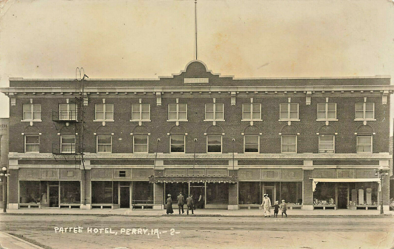 Perry IA Pattee Hotel Store Fronts Children Real Photo Postcard