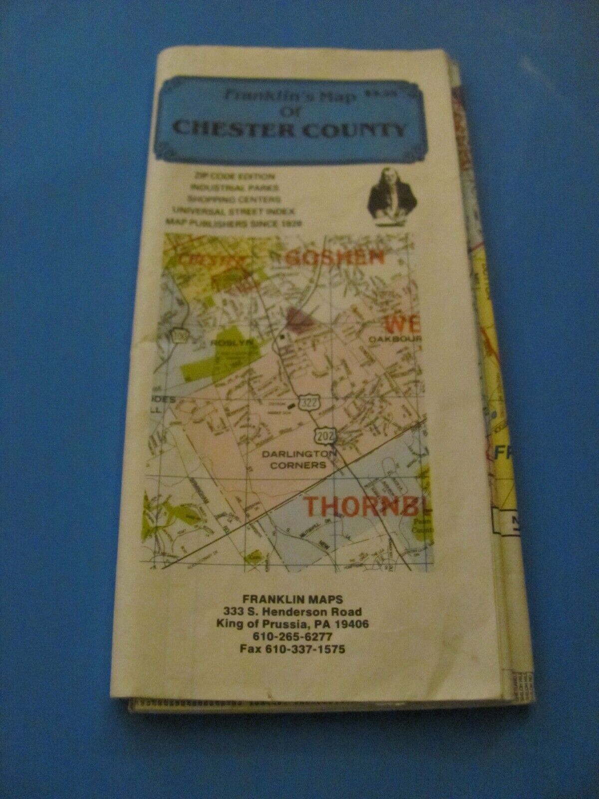 VINTAGE FRANKLIN\'S MAP OF CHESTER COUNTY PENNSYLVANIA FULL COLOR MAP