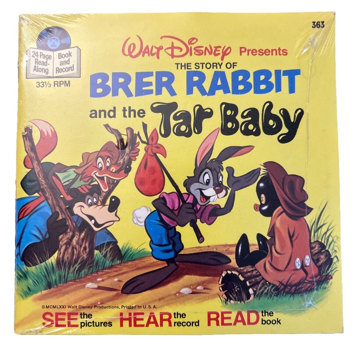 WALT DISNEY BRER RABBIT AND THE TAR BABY BOOK & 7” RECORD 363 1971 New Sealed