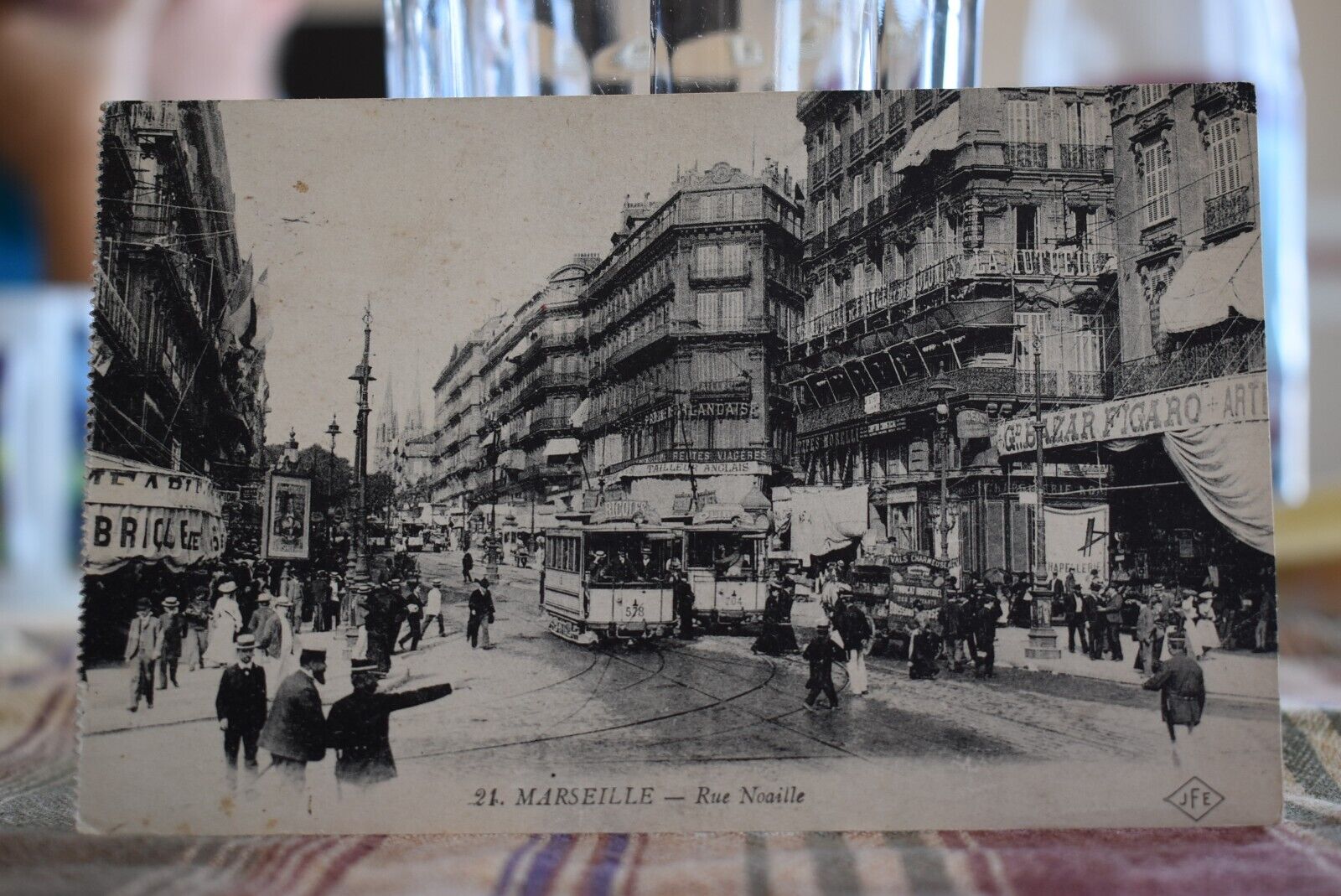 Busy Street Scene - Rue Noaile Marseille France 1919 Postcard