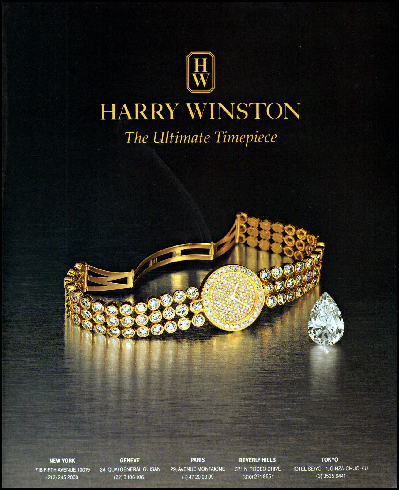 1993 Harry Winston gold diamond watch ultra timepiece retro photo print ad ads2