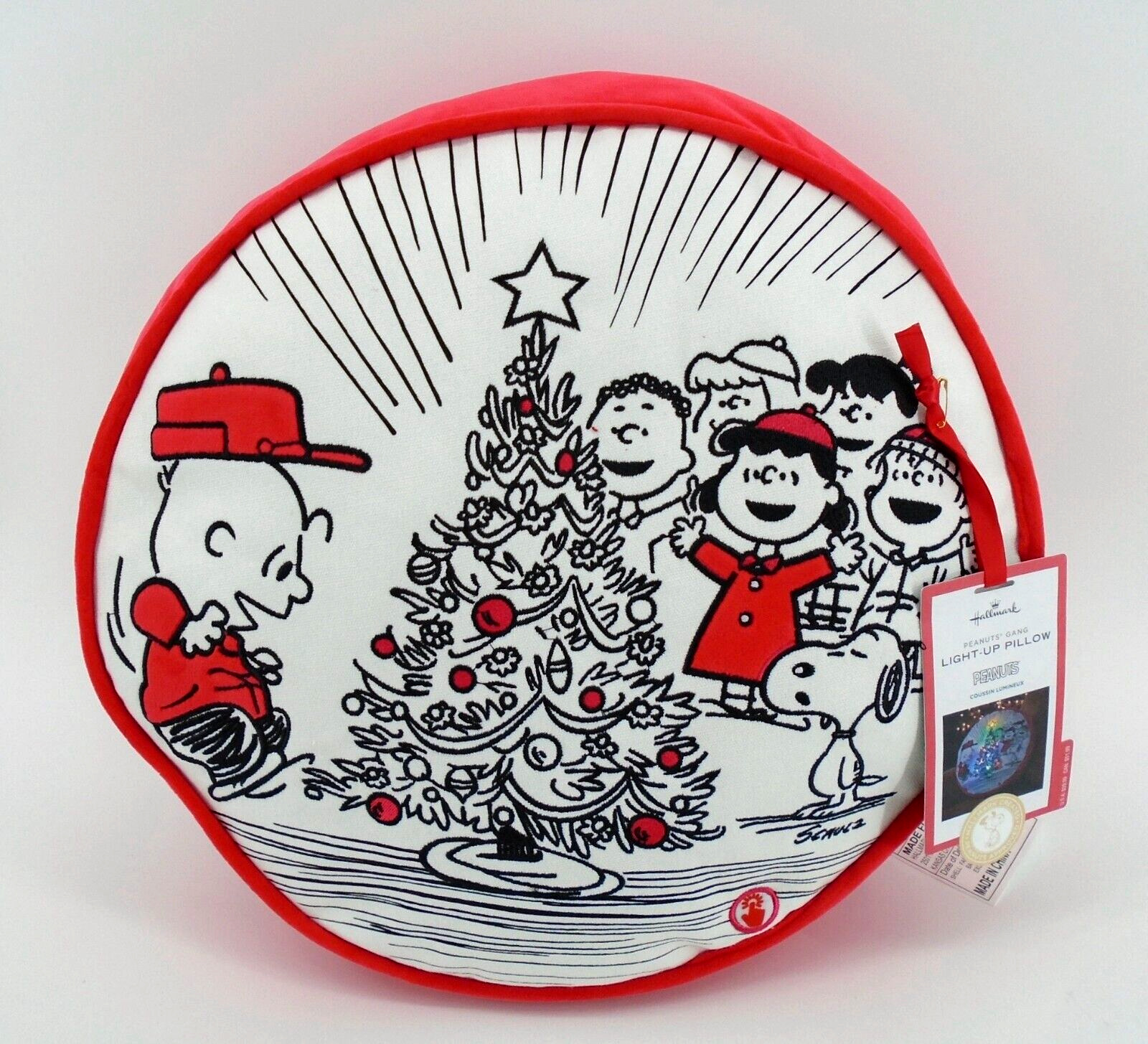 Hallmark Peanuts Gang Light-Up Pillow Charlie Brown Snoopy Christmas Pillow