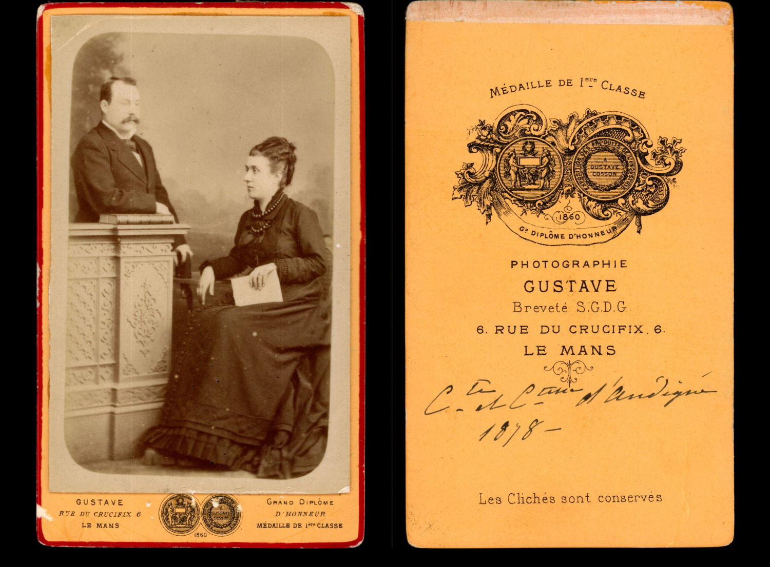 Gustave, Le Mans, Count & Countess of Andigné Vintage Albumen Print CDV.Co