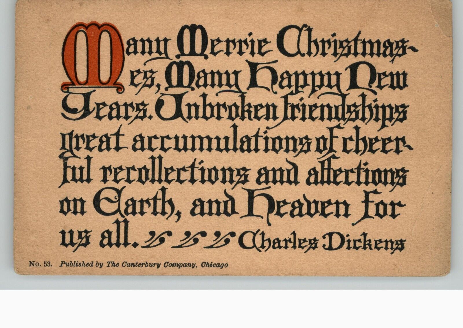 Postcard - Charles Dickens Christmas Poem Canterbury Publishing - 1919