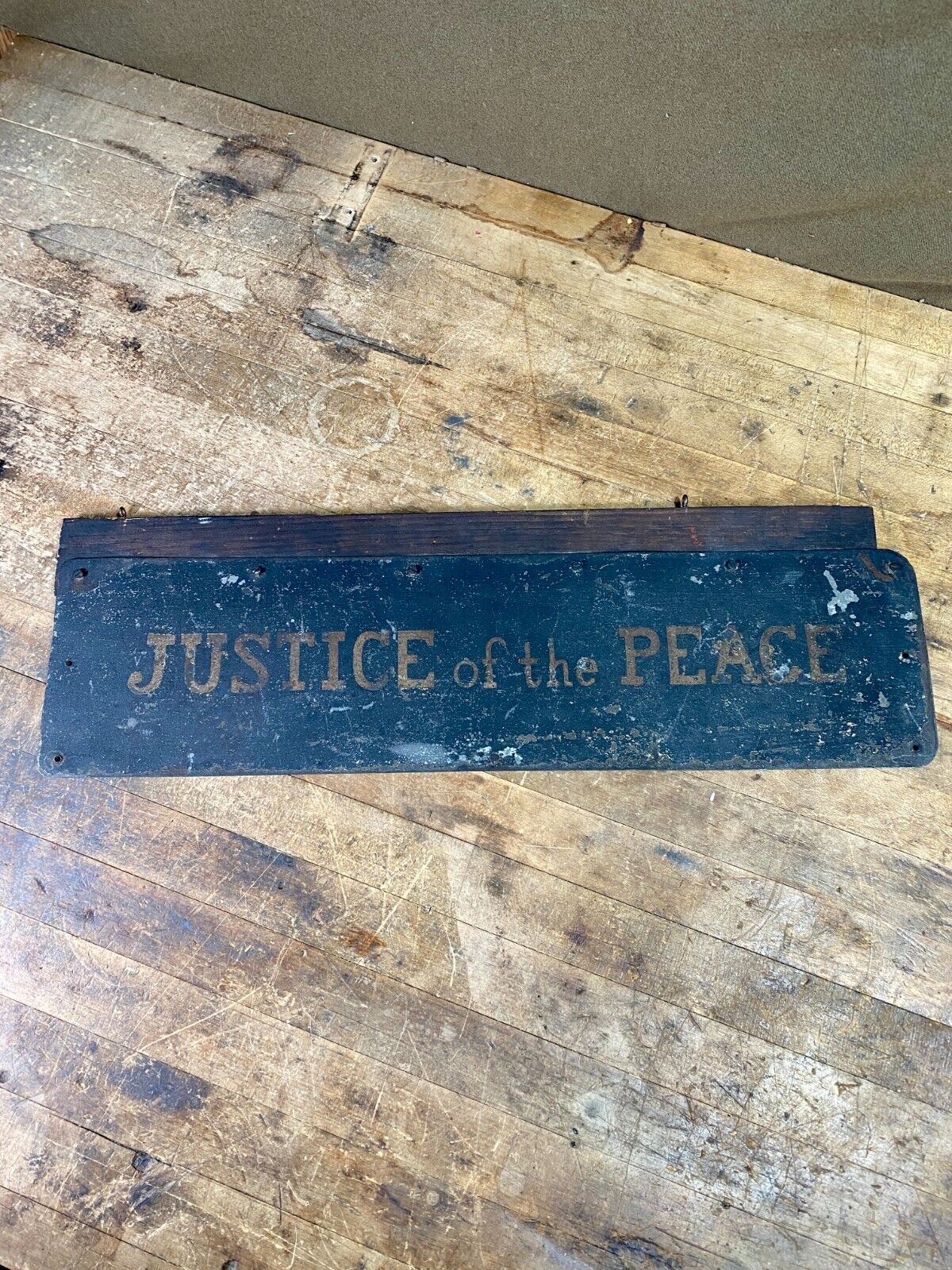 c.1930s Hand Painted on Metal Double Sided JUSTICE OF THE PEACE Sign