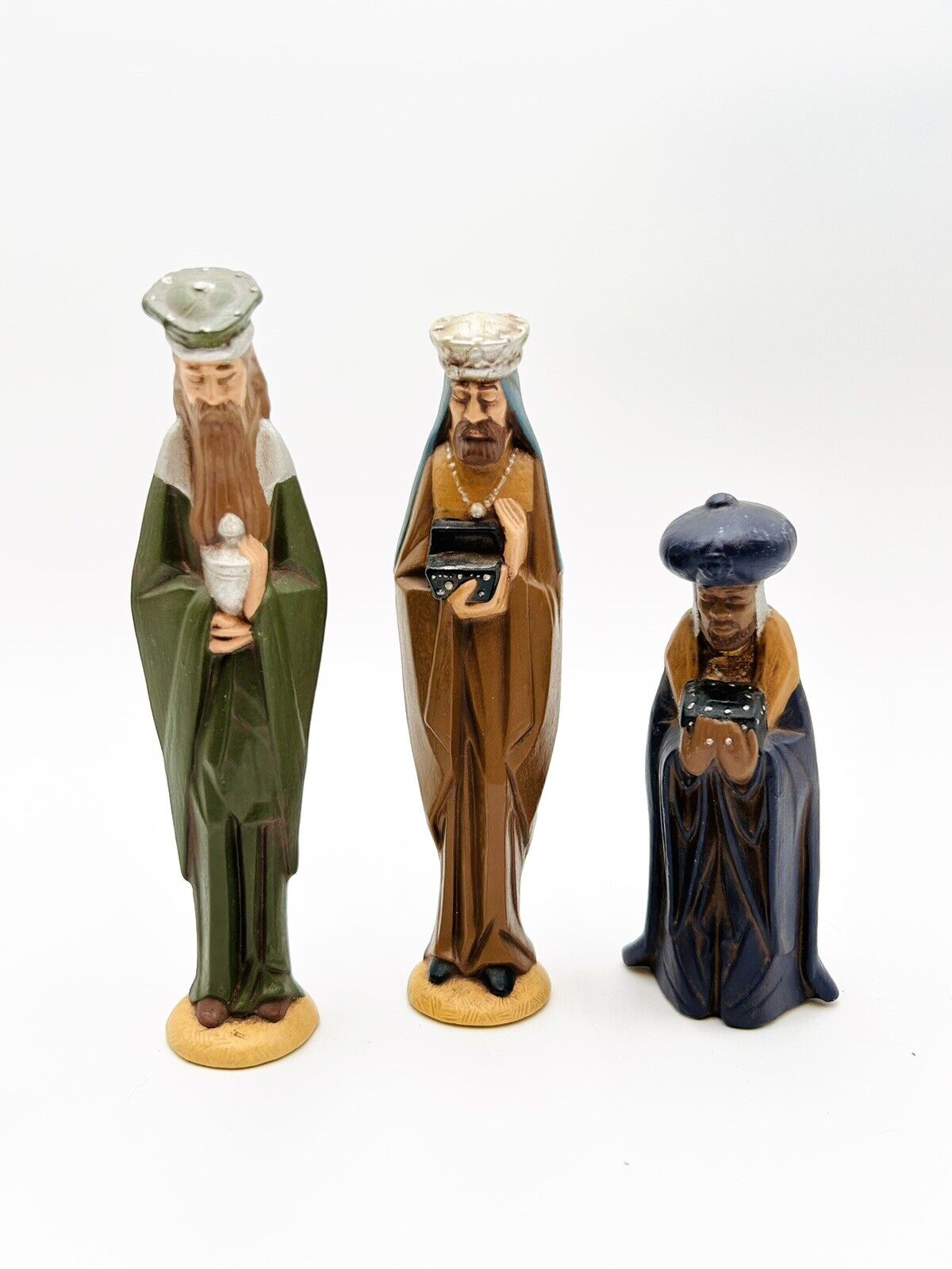 Vintage Wise Men Nativity Figurines 1980s Handpainted Signed NB Three Kings 6.5”