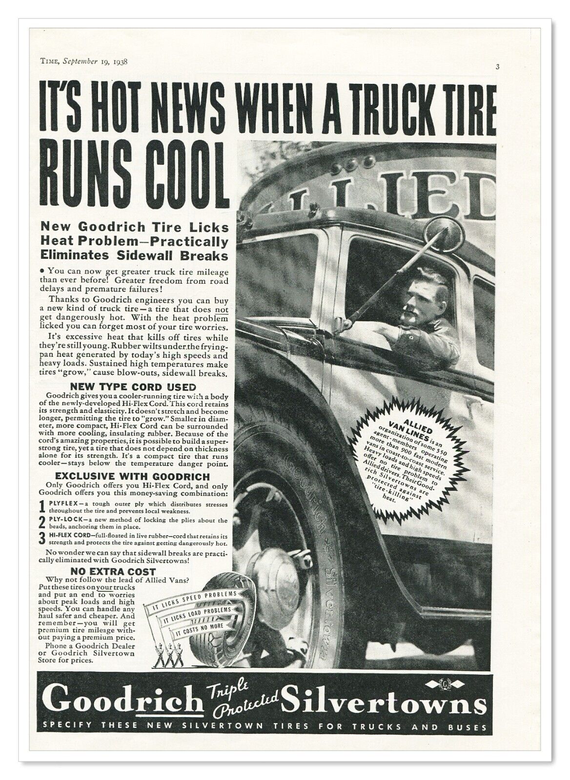 Print Ad Goodrich Silvertown Tires Allied Van Lines Vintage 1938 Advertisement