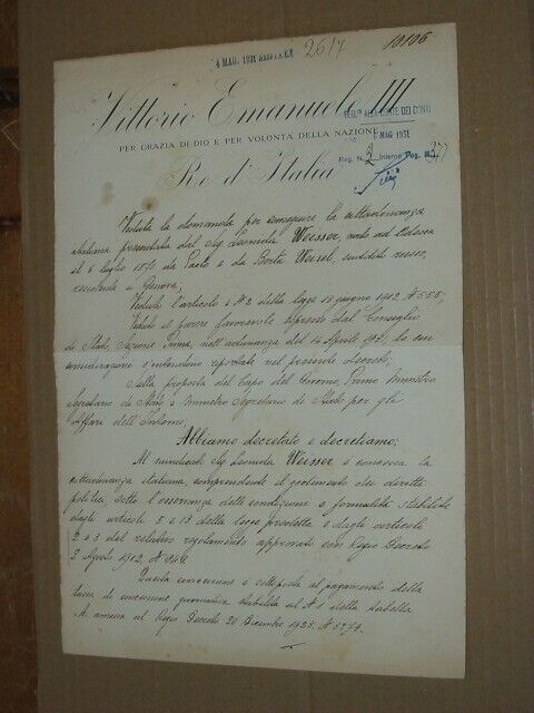 1931 Italian Historical Document signed  Mussolini & King Vittorio Emanuele III