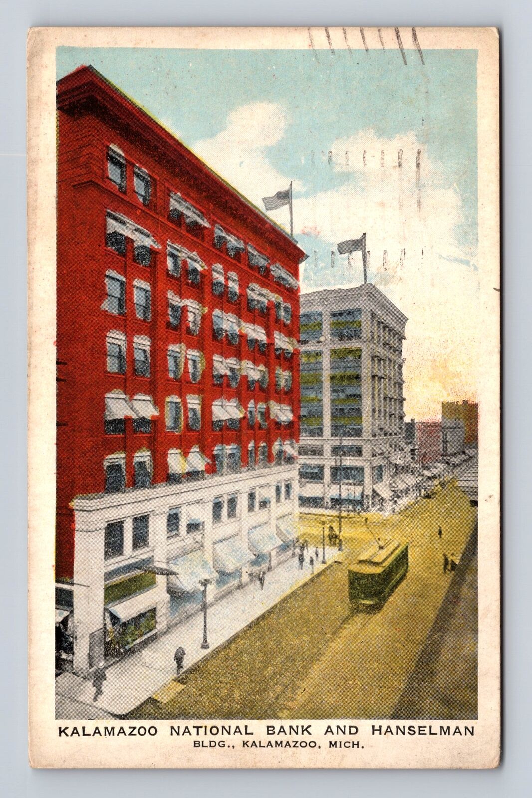 Kalamazoo MI-Michigan, National Bank & Hanselman, Vintage c1921 Postcard