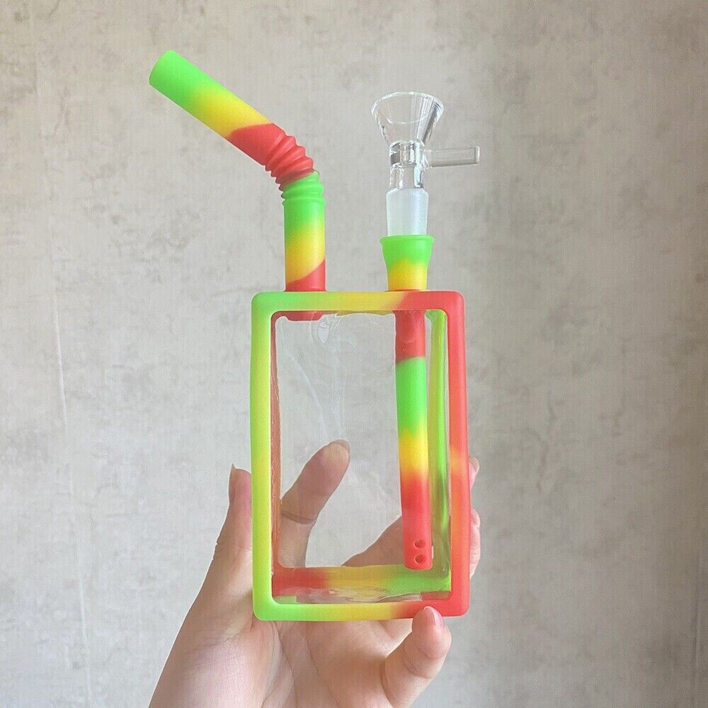 7'' Rainbow Drink Bottle Bong Silicone & Glass Water Pipe Smoking Hookah Shisha