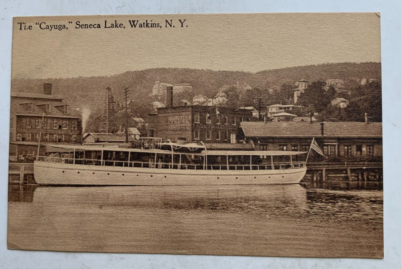 ca 1900s NY Postcard Finger Lakes Watkins New York Seneca Lake Steamer \