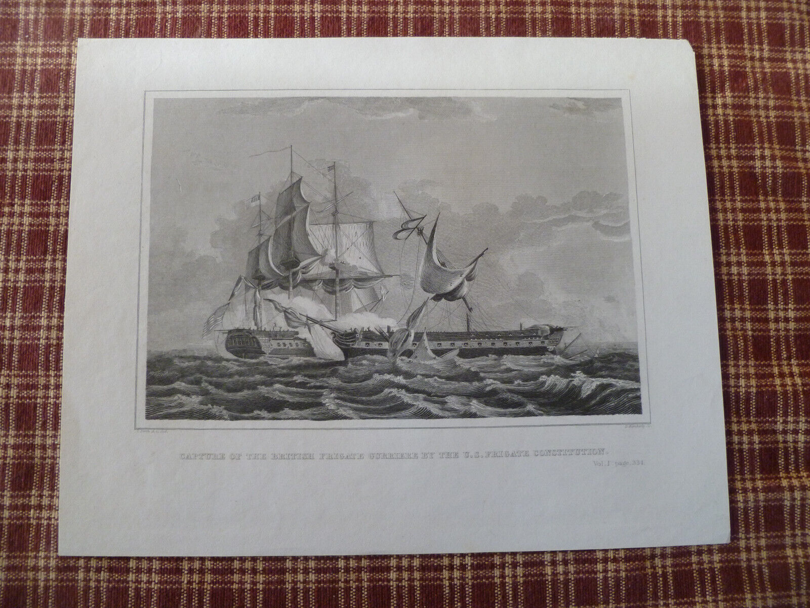 U.S.Frigate Constitution & British Frigate Gurriere-1870 Engraving by T.Birch