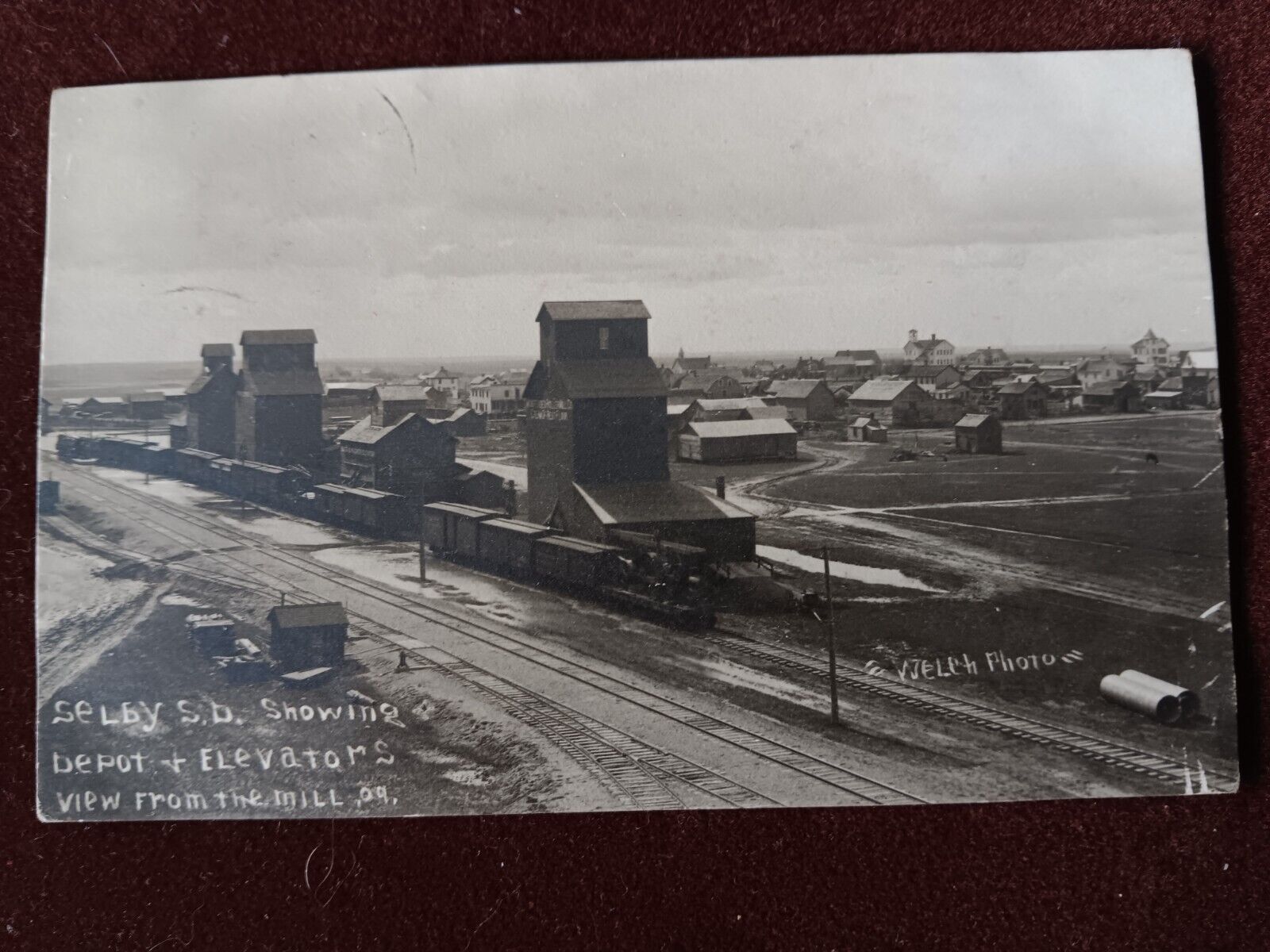RARE 1909 RPPC Postcard Selby South Dakota Train Depot Station Elevator Mill