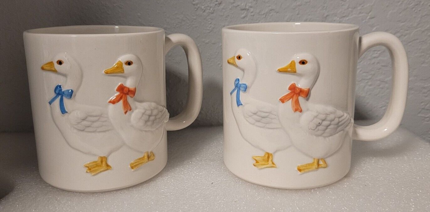 Vintage Otagiri Japan 1983 Coffee Mug Embossed Ducks Country Set Of 2