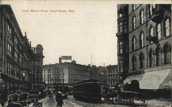 1907 Grand Rapids,MI Lower Monroe Street Kent County Michigan Tom Jones Postcard