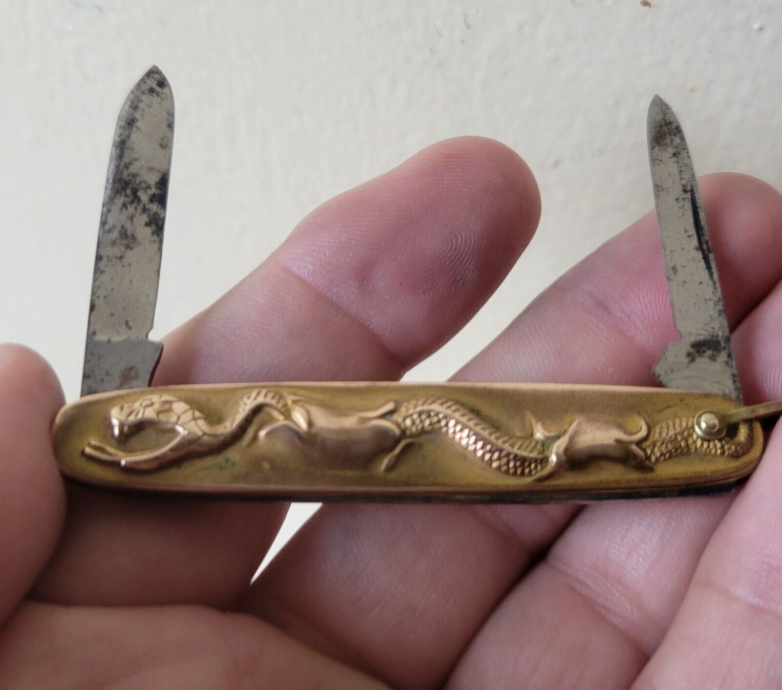 SNAKE Pocket Knife Antique Vintage GOLD FILLED Ornate 2 Blades
