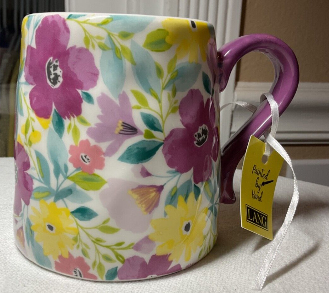 LANG  Coffee Mug Cup 14 Oz Ceramic Floral HAND PAINTED MICROWAVE DISHWASHER NWT