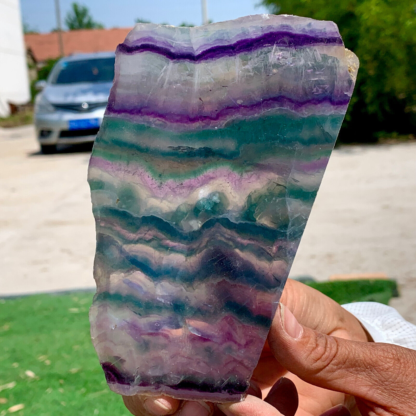 352G  Natural beautiful Rainbow Fluorite Crystal Rough stone specimens cure