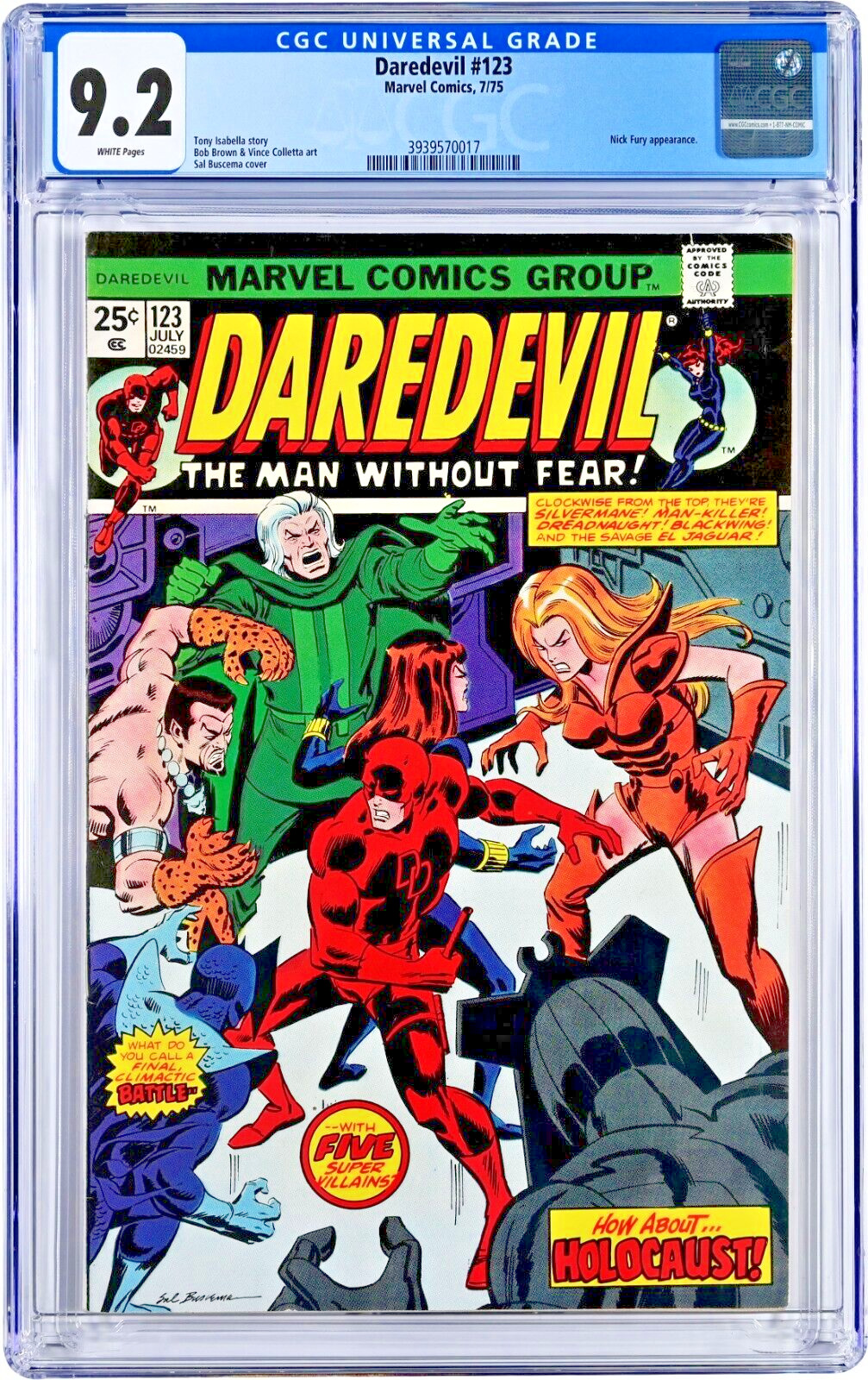 Daredevil #123 CGC 9.2 (Jul 1975, Marvel) Nick Fury, El Jaguar, 1st Jackhammer