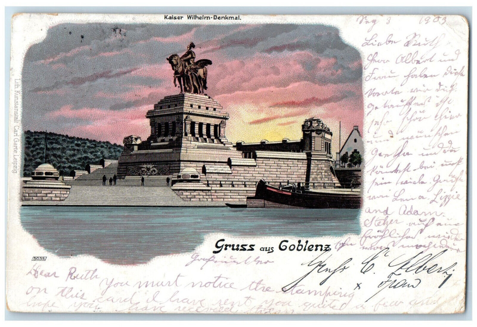 1903 Greetings From Goblenz Kaiser Wilhelm-Denkmal Germany Posted Postcard