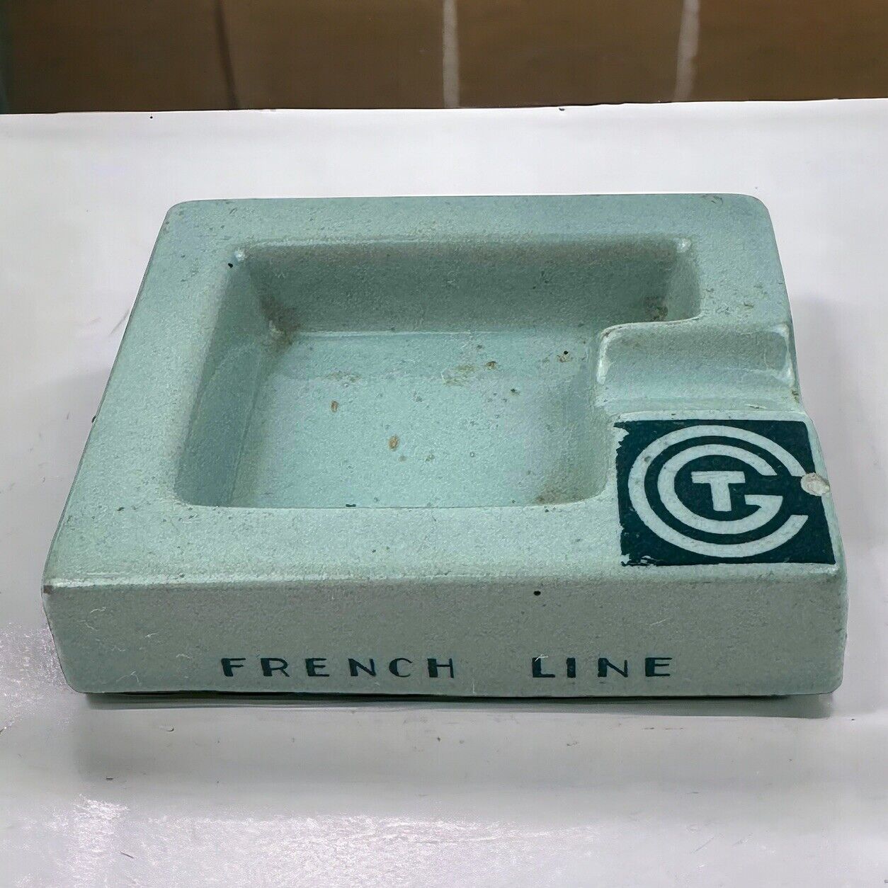 Vintage Art Deco Green Jean Luce French Line SS Normandie Ashtray