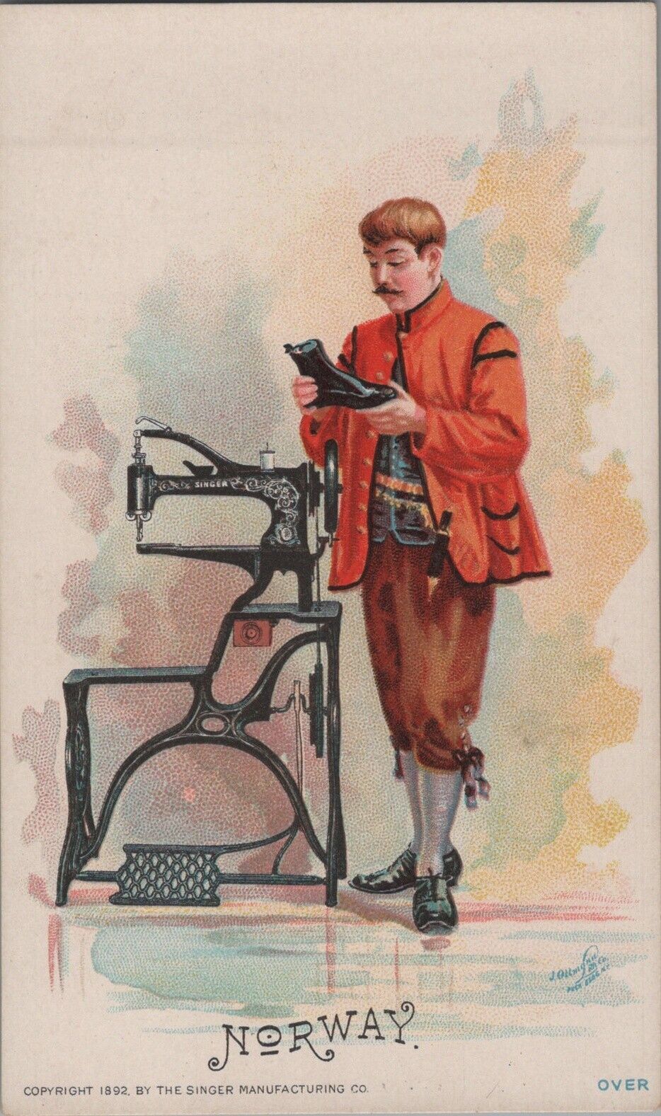 c1892 Singer Manufacturing Co. Sewing Trade Card NORWAY Costumes of All Nations