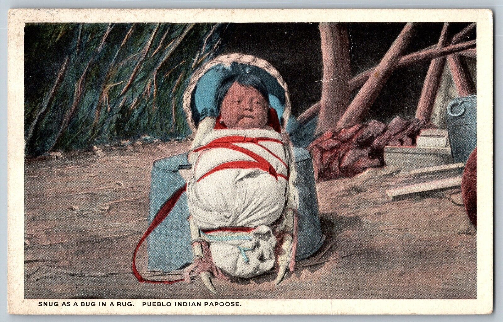 New Mexico - Snug as a Bug in a Rug, Pueblo Indian Papoose - Vintage Postcard