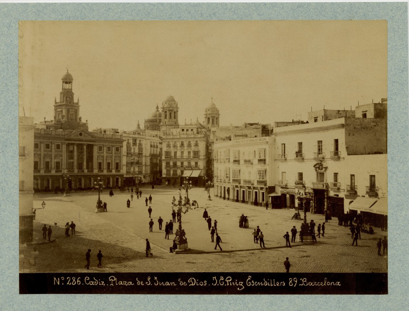 Spain, Cadiz, Plaza de S. Juan de Dios Vintage Albumen Print. Spain Draw a