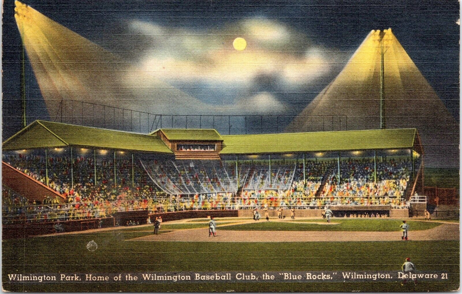 Wilmington Baseball Park - Night Game, Wilmington, Delaware- 1943 Linen Postcard