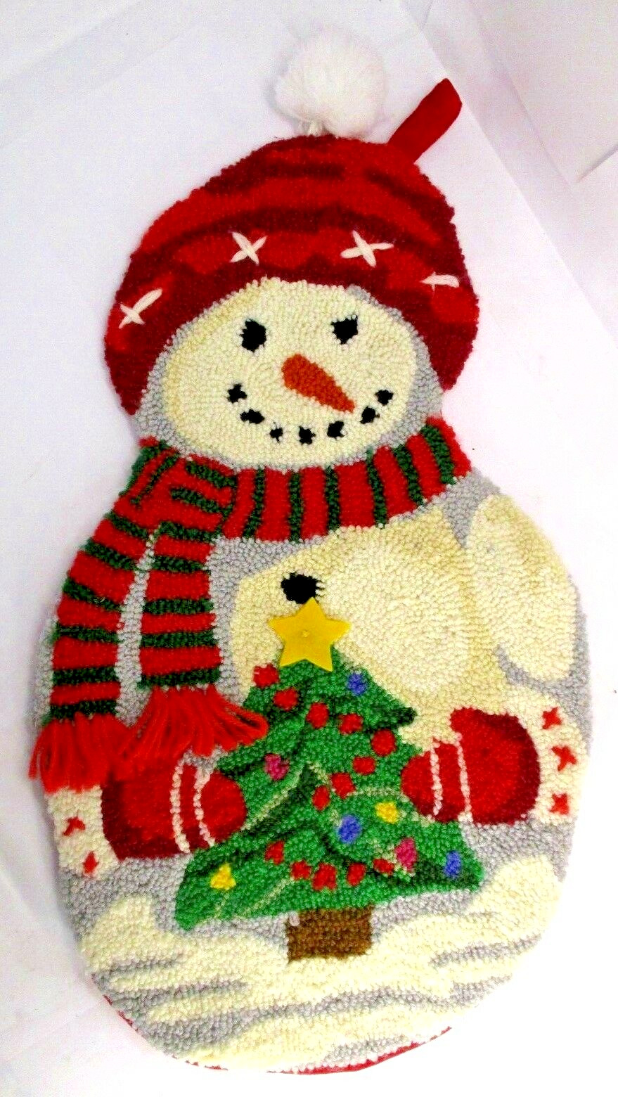 Snowman Card Holder Christmas Holiday Decoration Hooked Design Pocket In Back