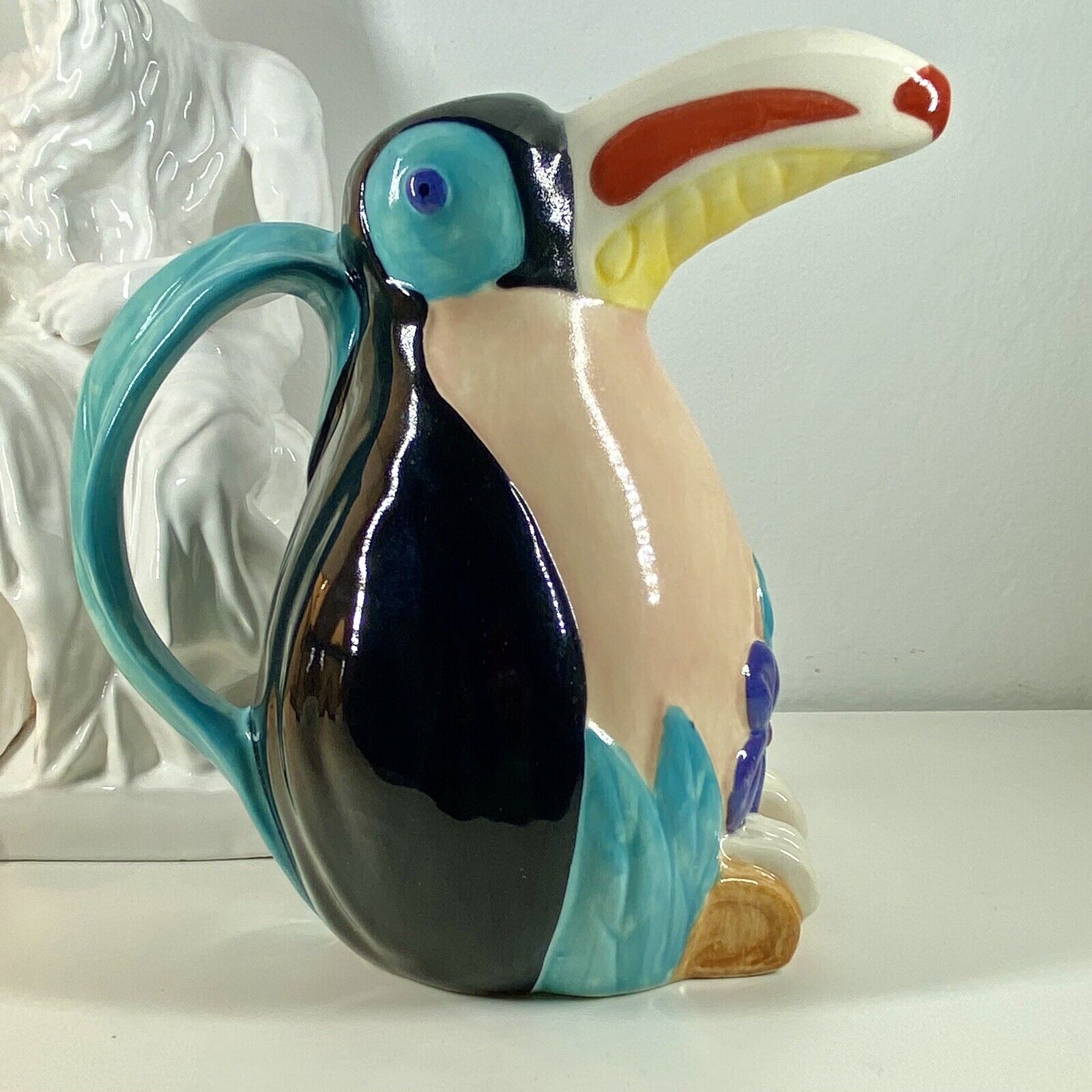 Treasure Craft TOUCAN Water PITCHER VTG 70s Ceramic Kitsch TROPICAL BIRD Pottery