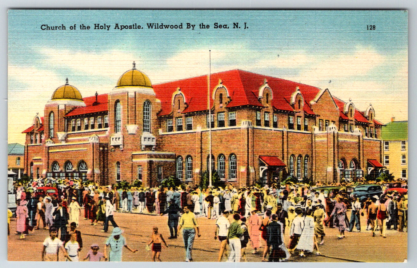 c1940s Church Holy Apostle Wildwood By the Sea NJ Postcard Linen