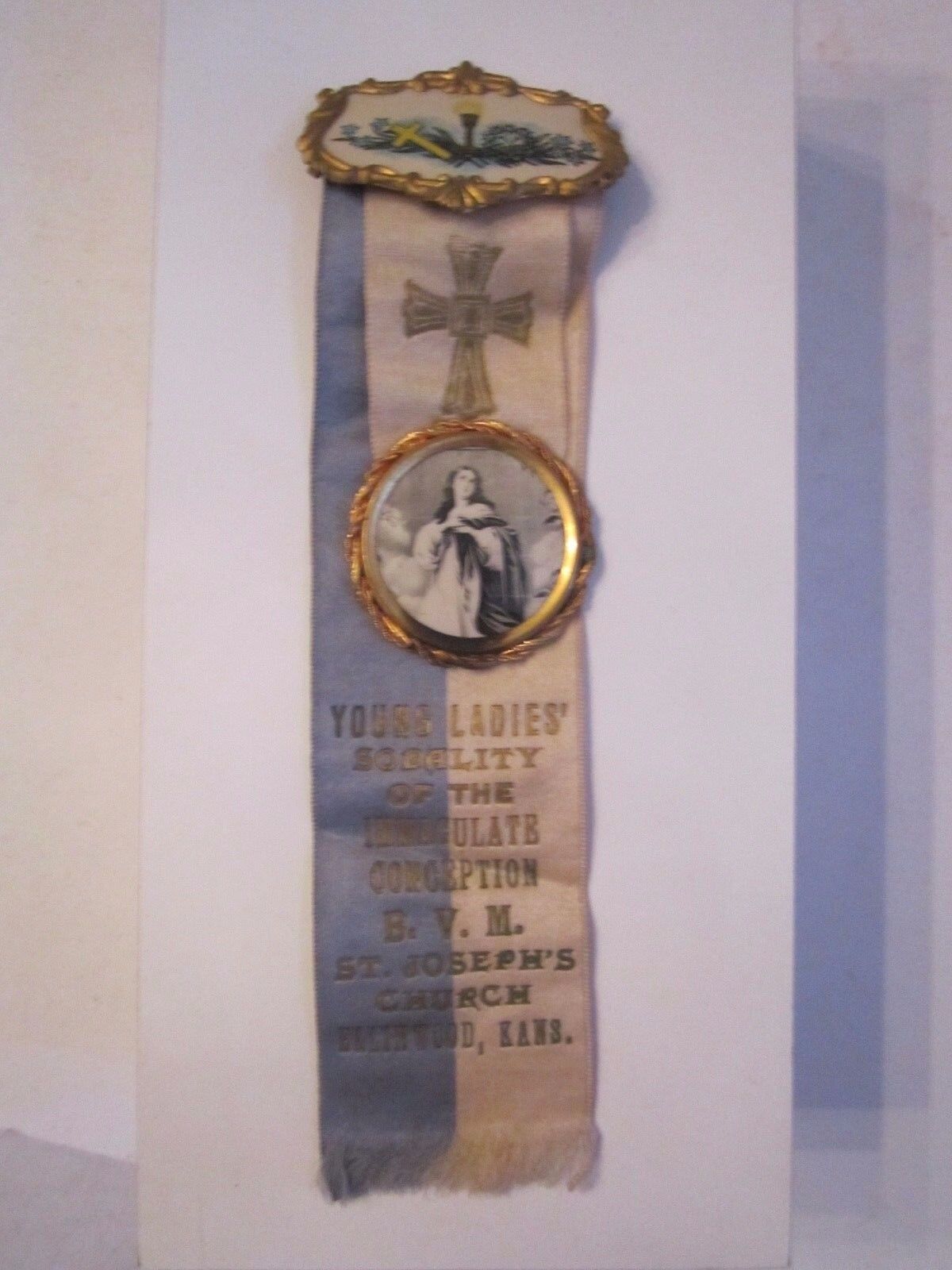 1880'S YOUNG LADIES' SODALITY OF THE IMMACULATE CONCEPTION RIBBON - OFC-D