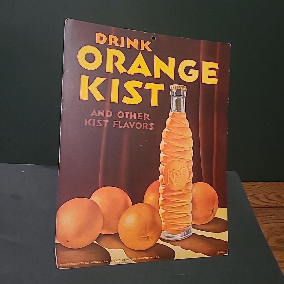 1920\'s-1930\'s Kist Orange Soda bottle and oranges Cardboard Sign.