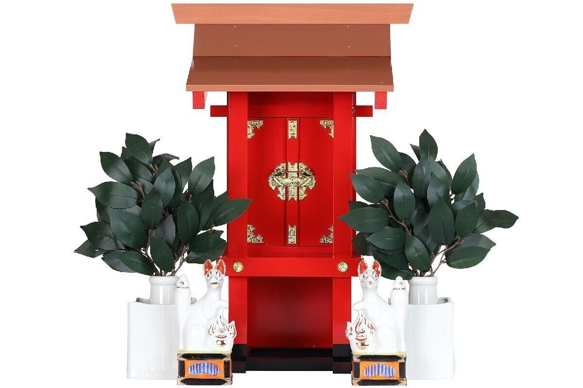 INARI RED Shrine Kamidana Inari Kitsune (Fox) pair  ~稲荷神棚~