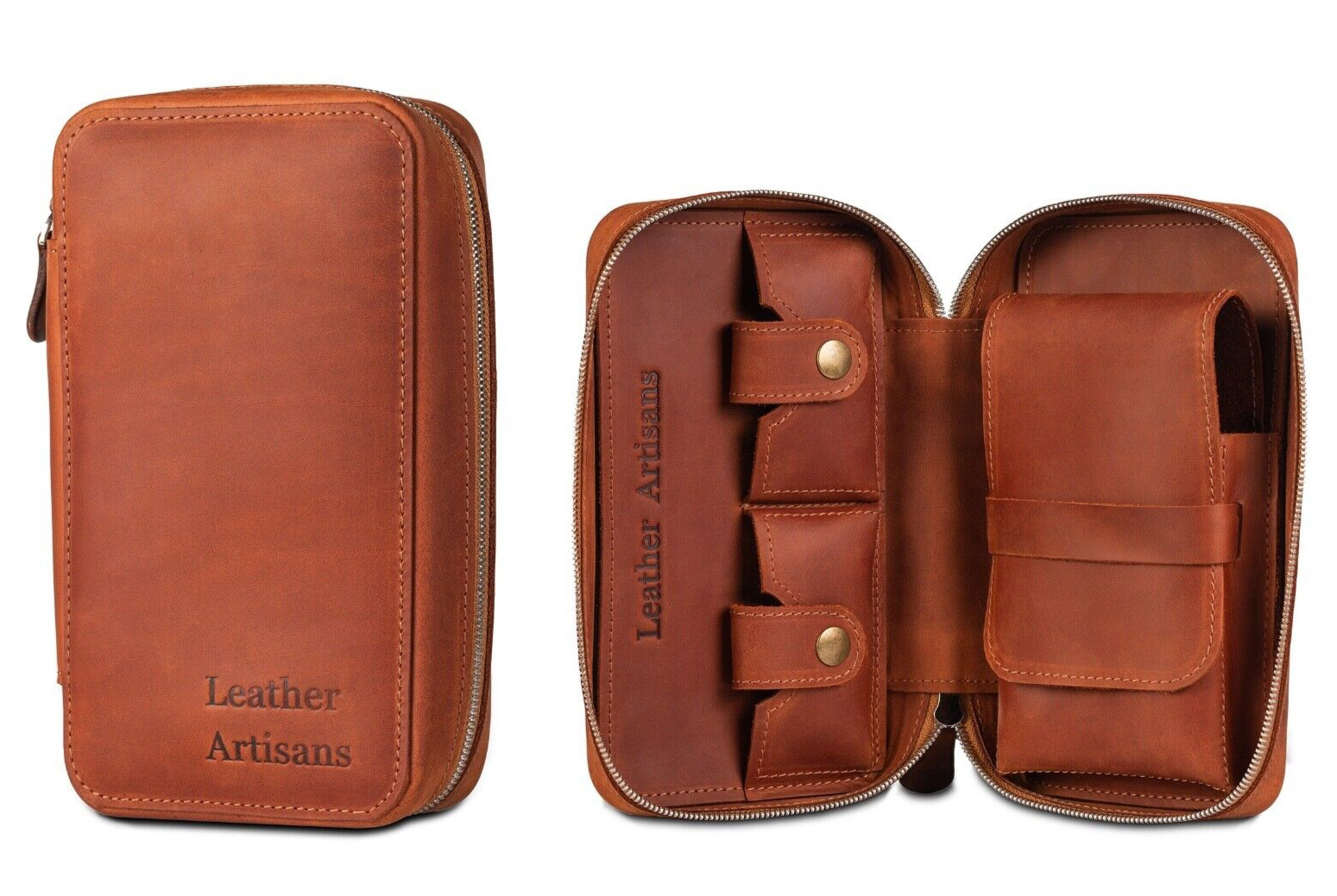Premium Cigar Case Portable Leather Travel Humidor Box 4 Cigars Handmade Holder