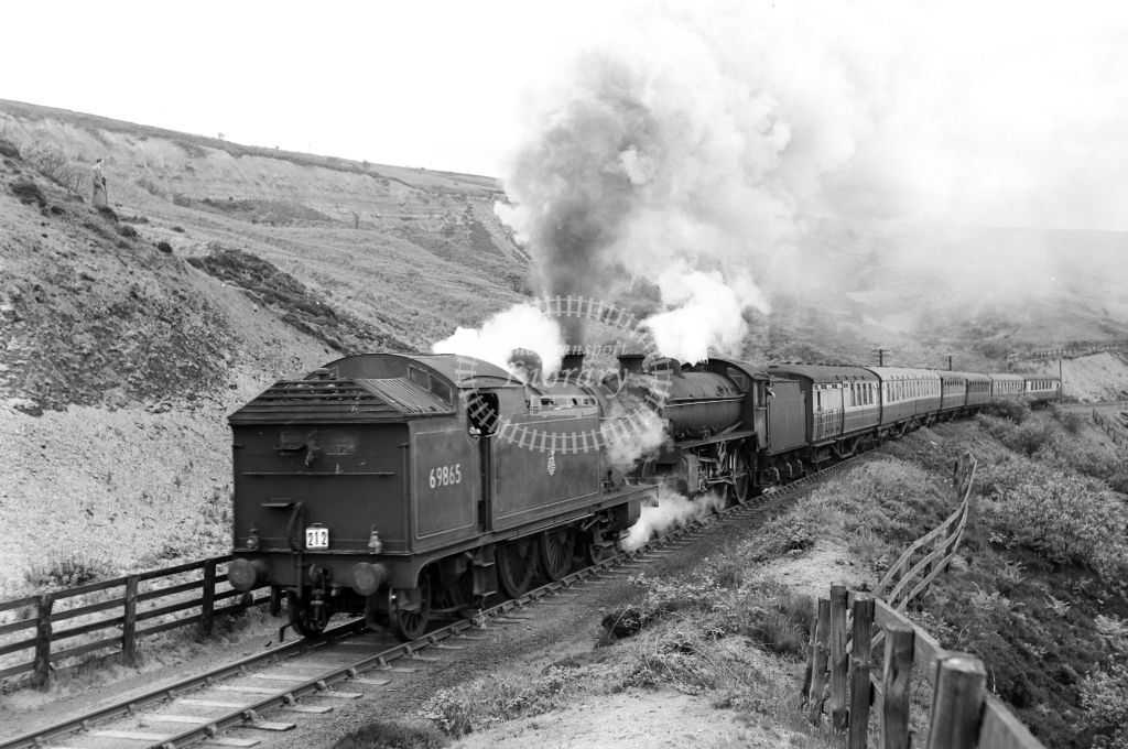 PHOTO BR British Railways Steam Locomotive A8 69865 & 61115  at Ravenscar 1955