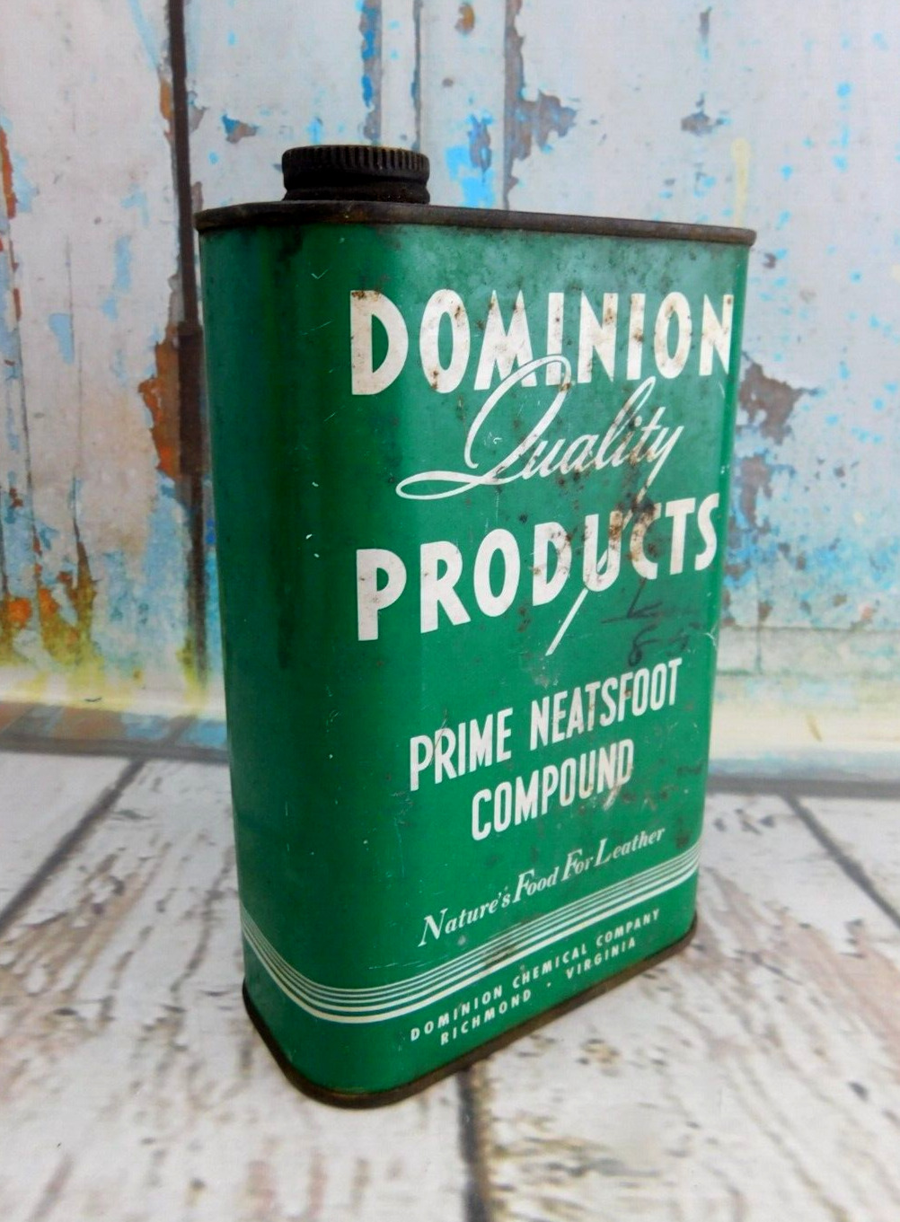 Vintage Dominion Chemical Company Prime Neatsfoot Compound Tin Richmond Virginia