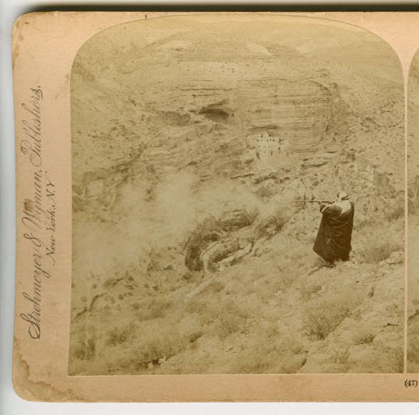 Stereoview Gorge Brook Cherith Elijah Convent Palestine 1896 Underwood Photo