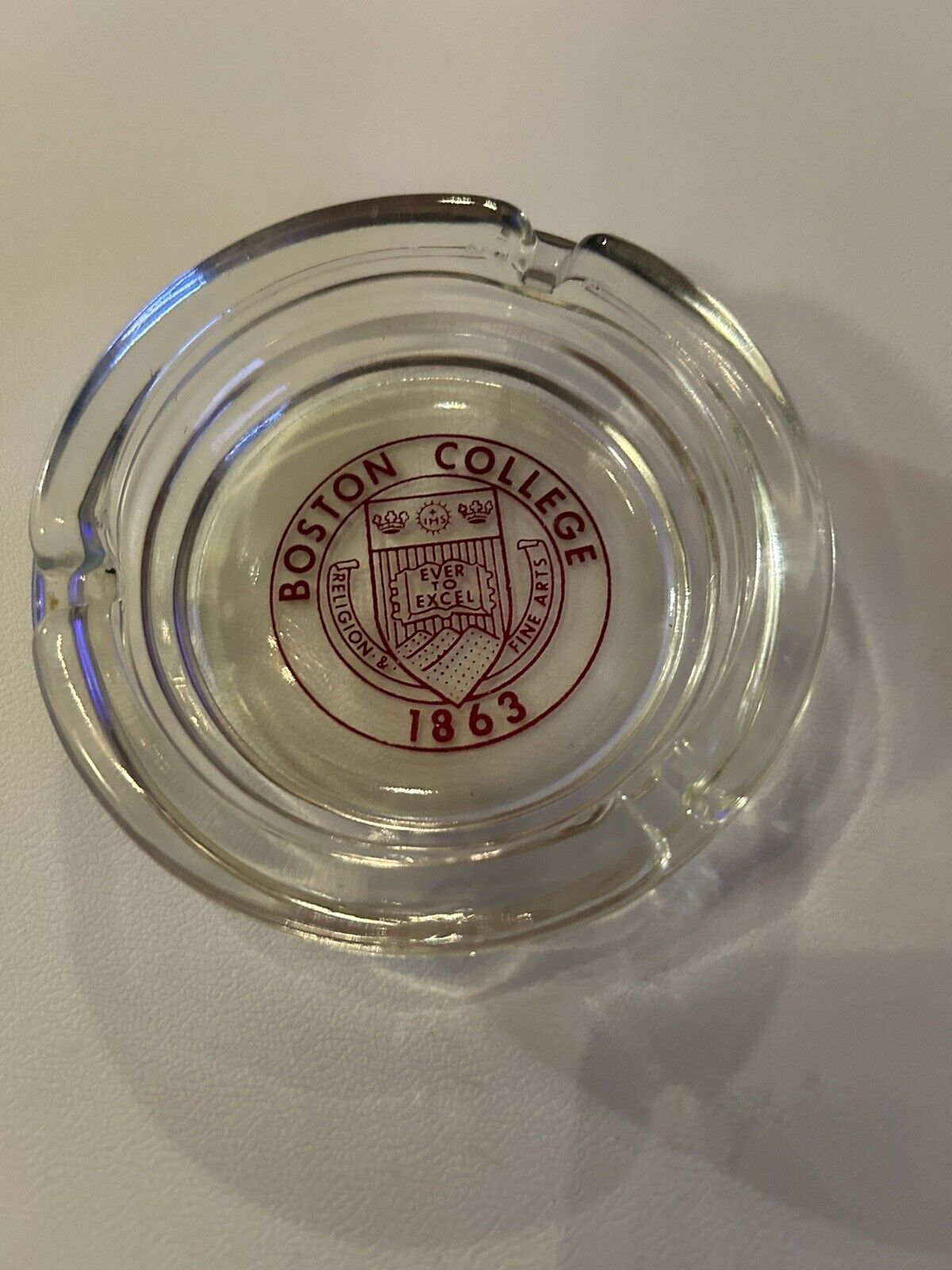Vintage Boston College Numen  1863 Glass Ashtray