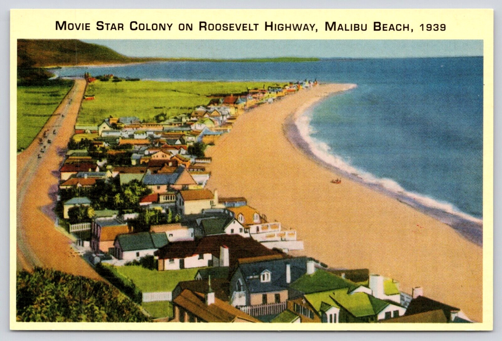 Postcard Malibu Beach California Movie Star Colony On Roosevelt Highway 1939