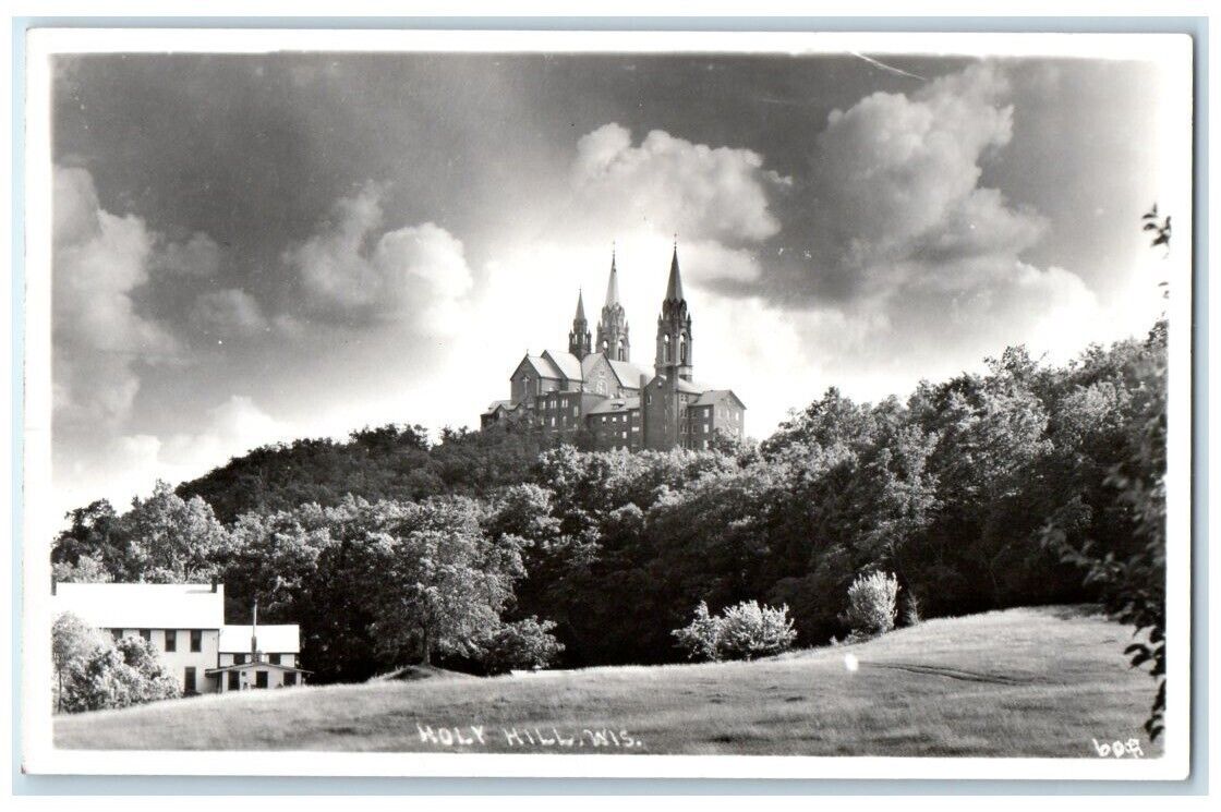 c1930's Basilica & National Shrine Of Mary View Holy Hill WI RPPC Photo Postcard