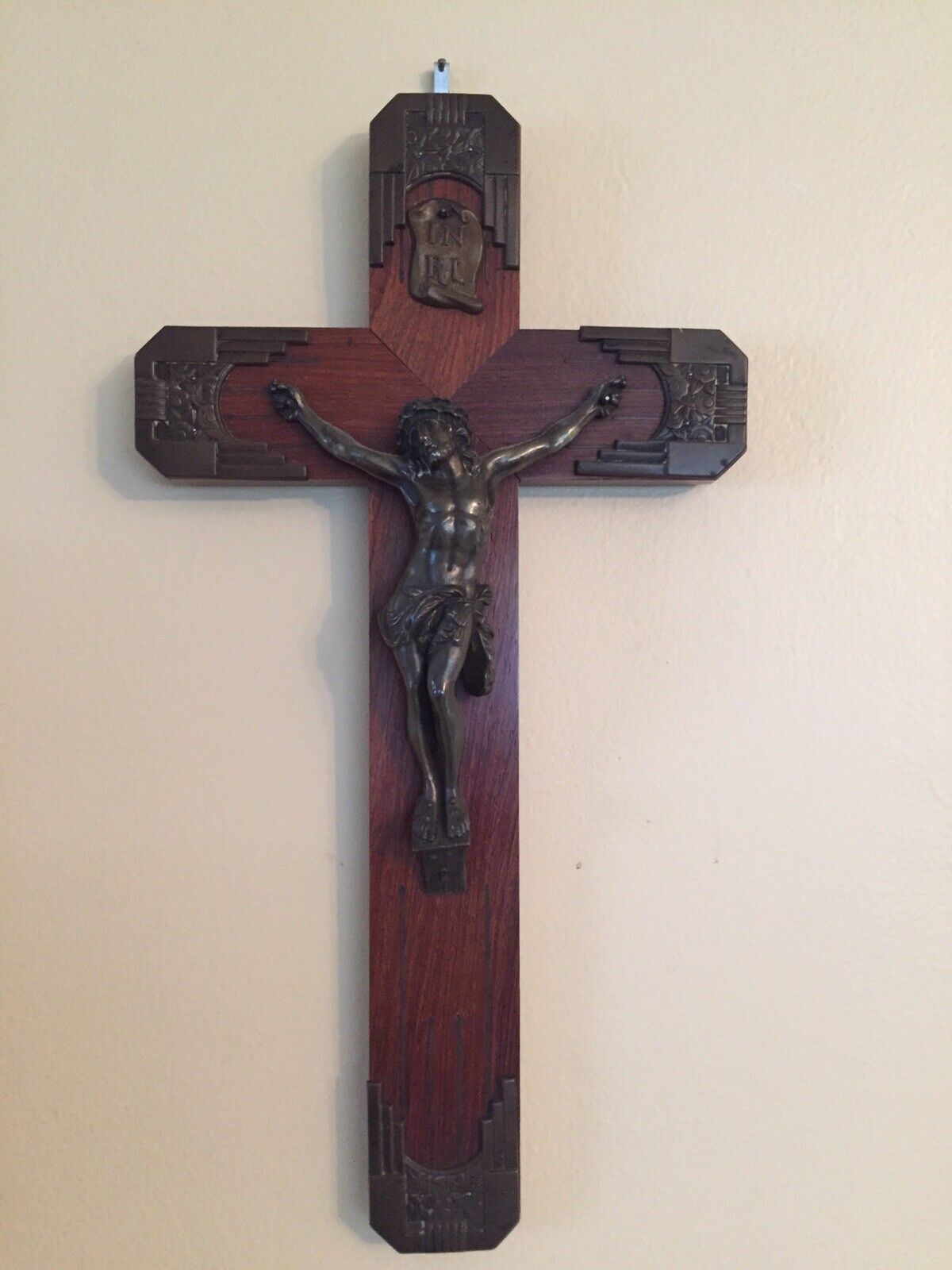 LARGE FRENCH ART DECO CROSS WITH JESUS 14”x7,5”
